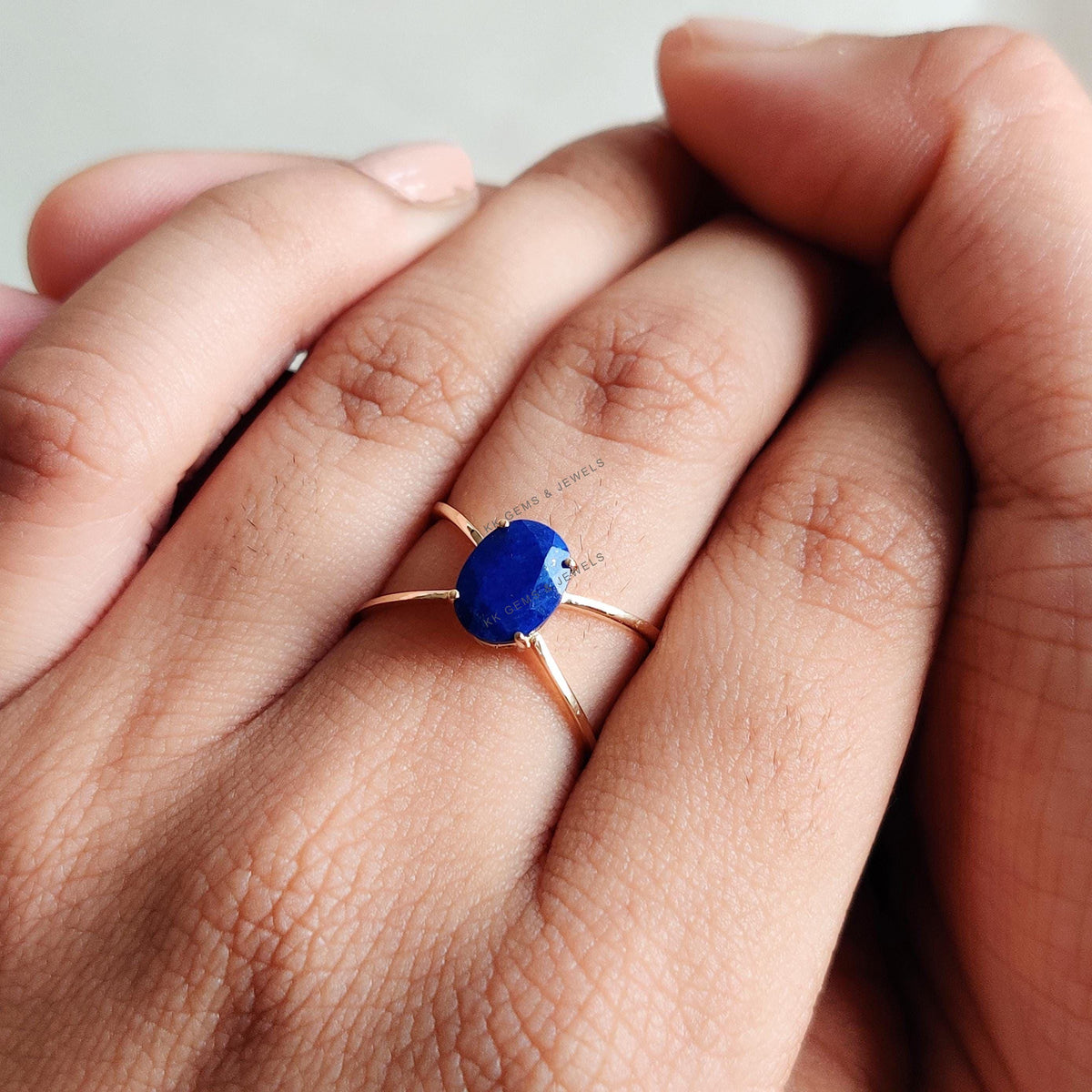 14K Solid Gold Natural Lapis Lazuli Ring, September Birthstone