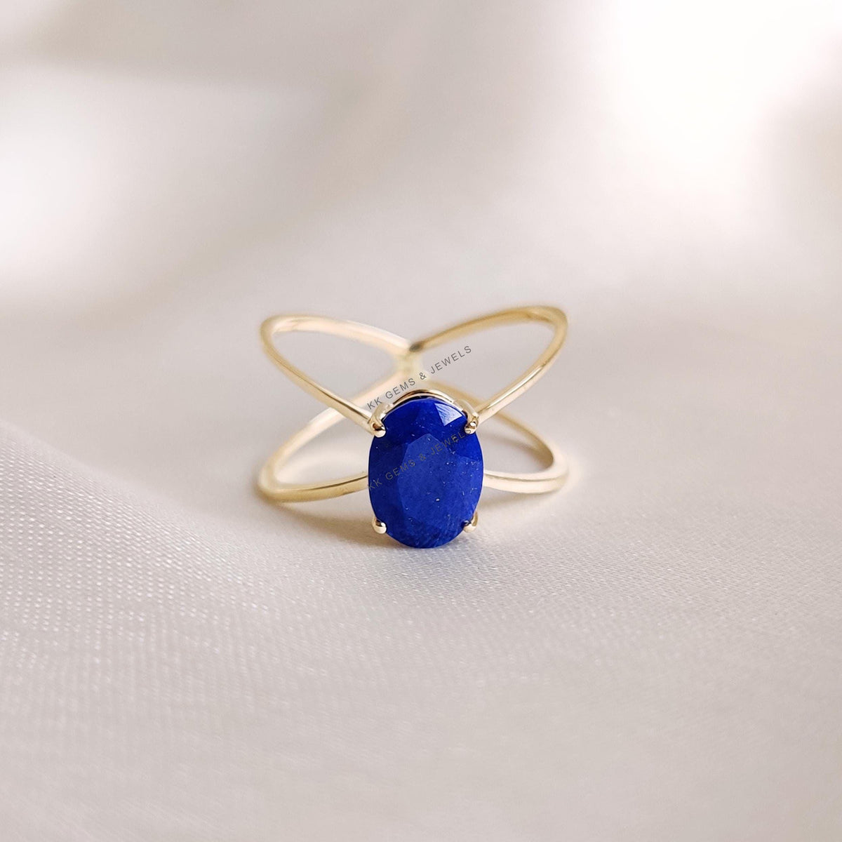 14K Solid Gold Natural Lapis Lazuli Ring, September Birthstone