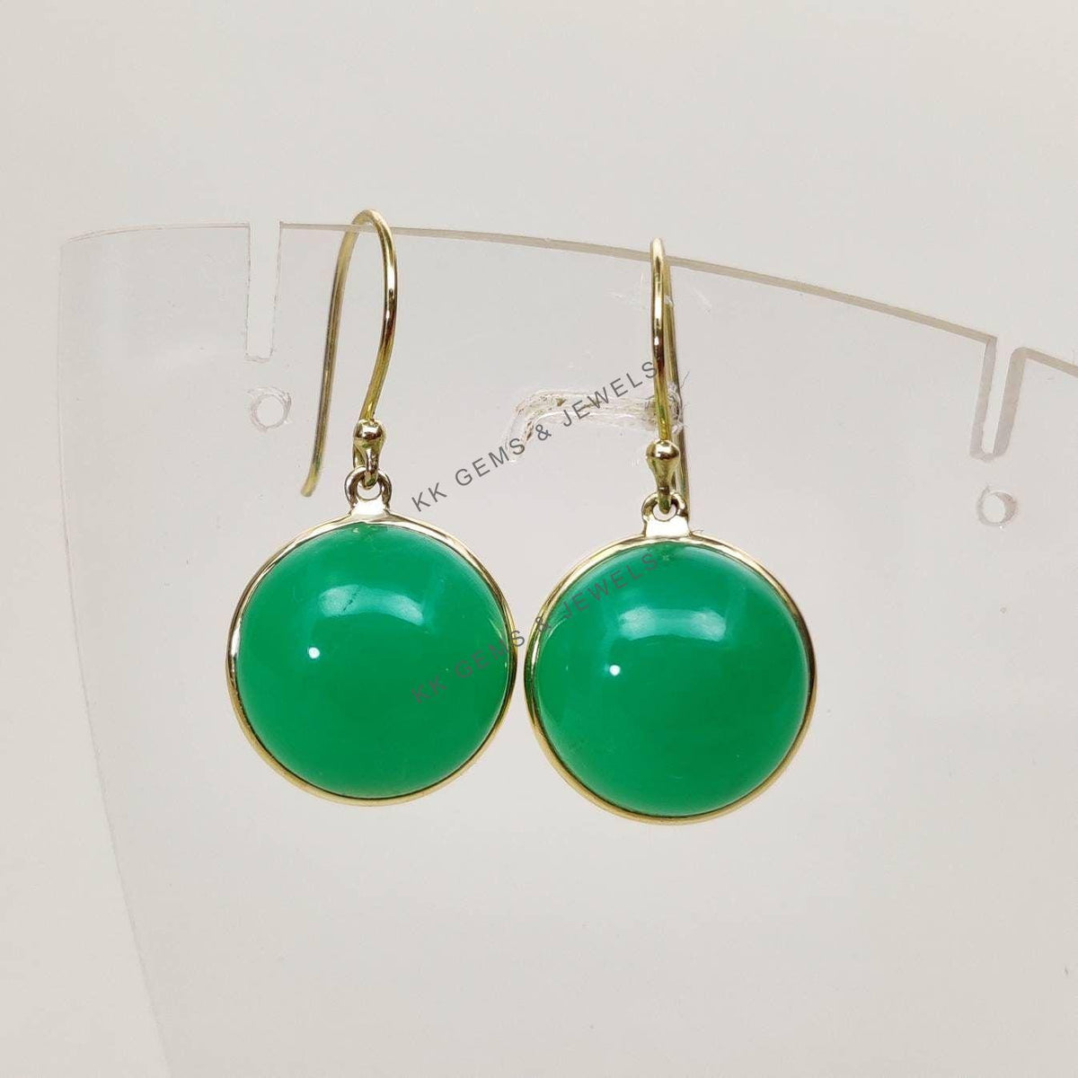 14K Solid Yellow Gold Natural Chrysoprase Earrings, May Birthstone Jewelry