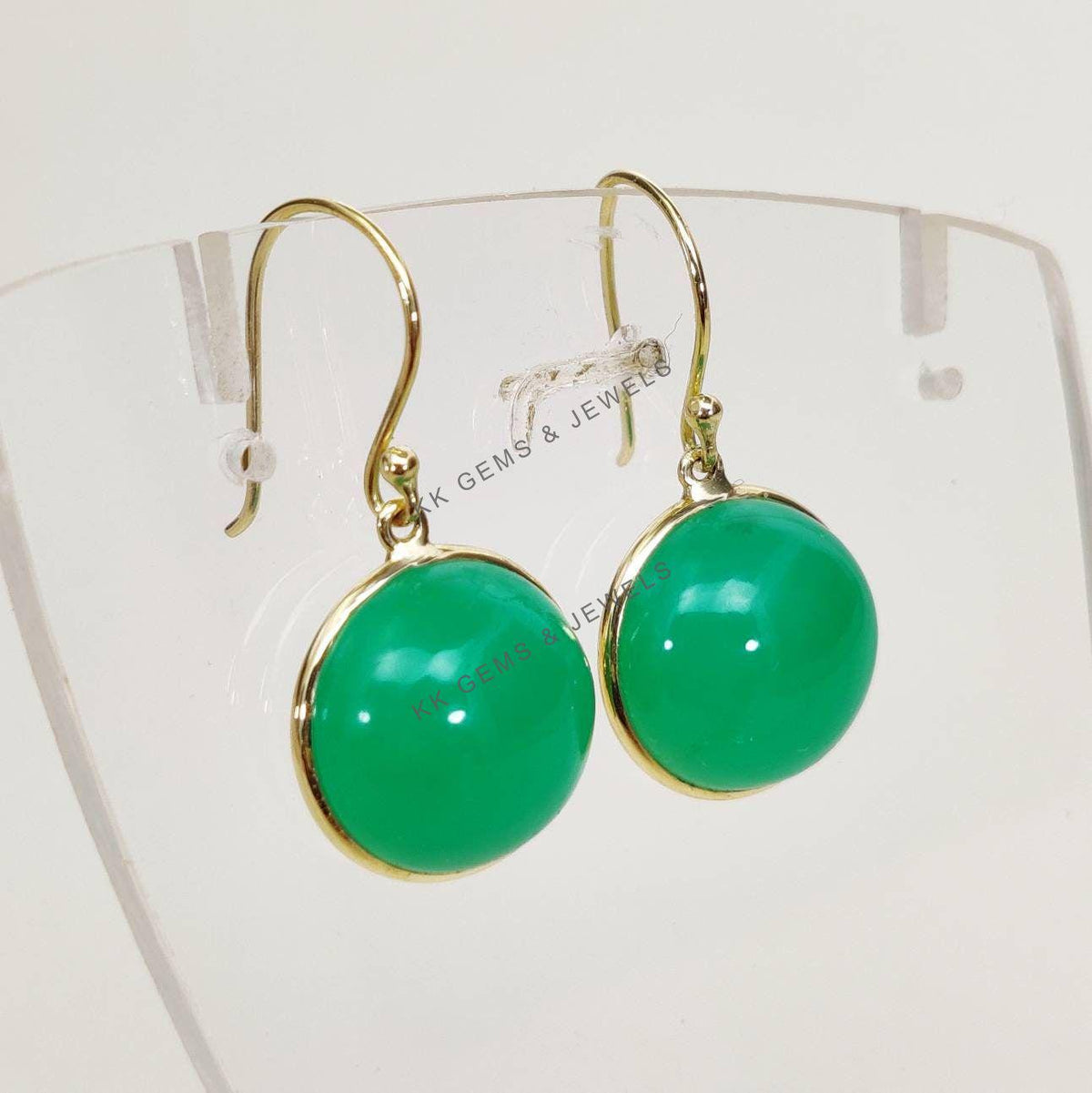 14K Solid Yellow Gold Natural Chrysoprase Earrings, May Birthstone Jewelry