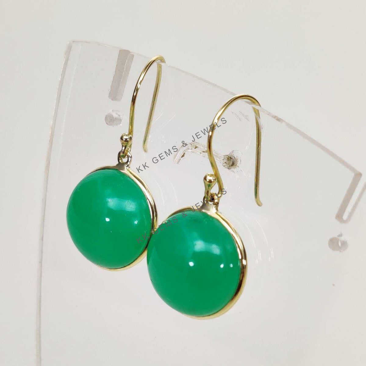 14K Solid Yellow Gold Natural Chrysoprase Earrings, May Birthstone Jewelry
