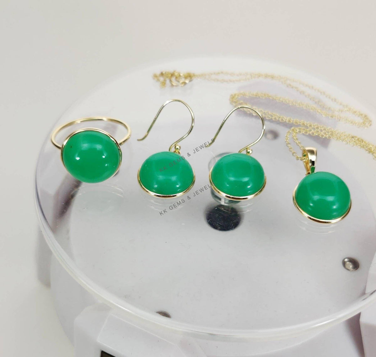 14K Solid Yellow Gold Natural Chrysoprase Earrings, May Birthstone Jewelry