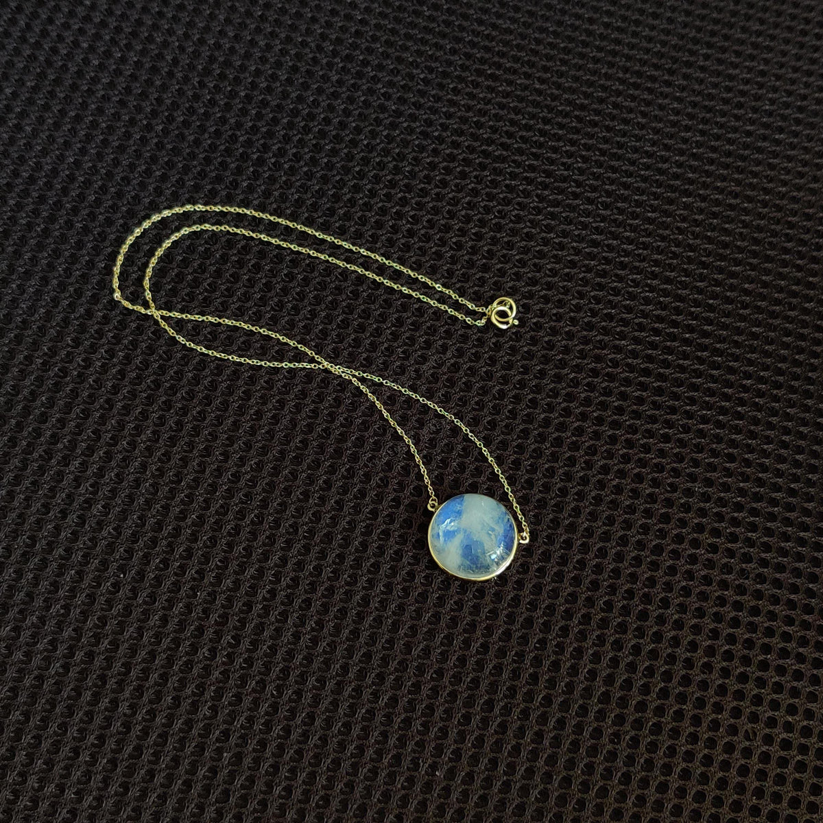 14K Solid Gold Natural Rainbow Moonstone Chain Necklace, June Birthstone