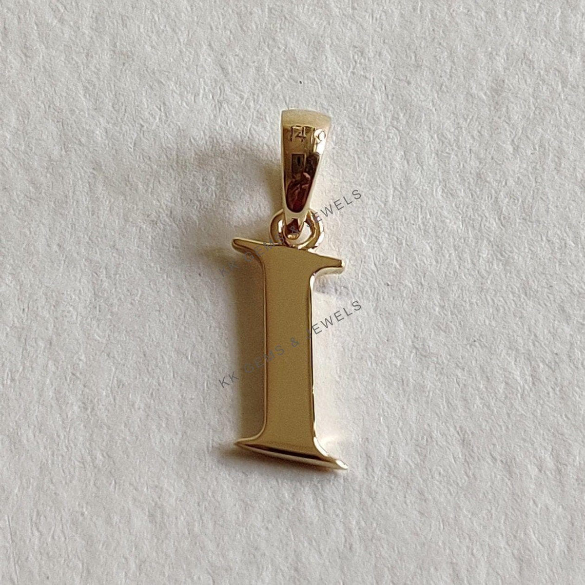 14K Solid Yellow Gold Initial I Pendant, Charm Alphabet