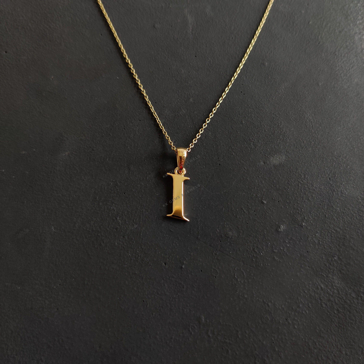 14K Solid Yellow Gold Initial I Pendant, Charm Alphabet