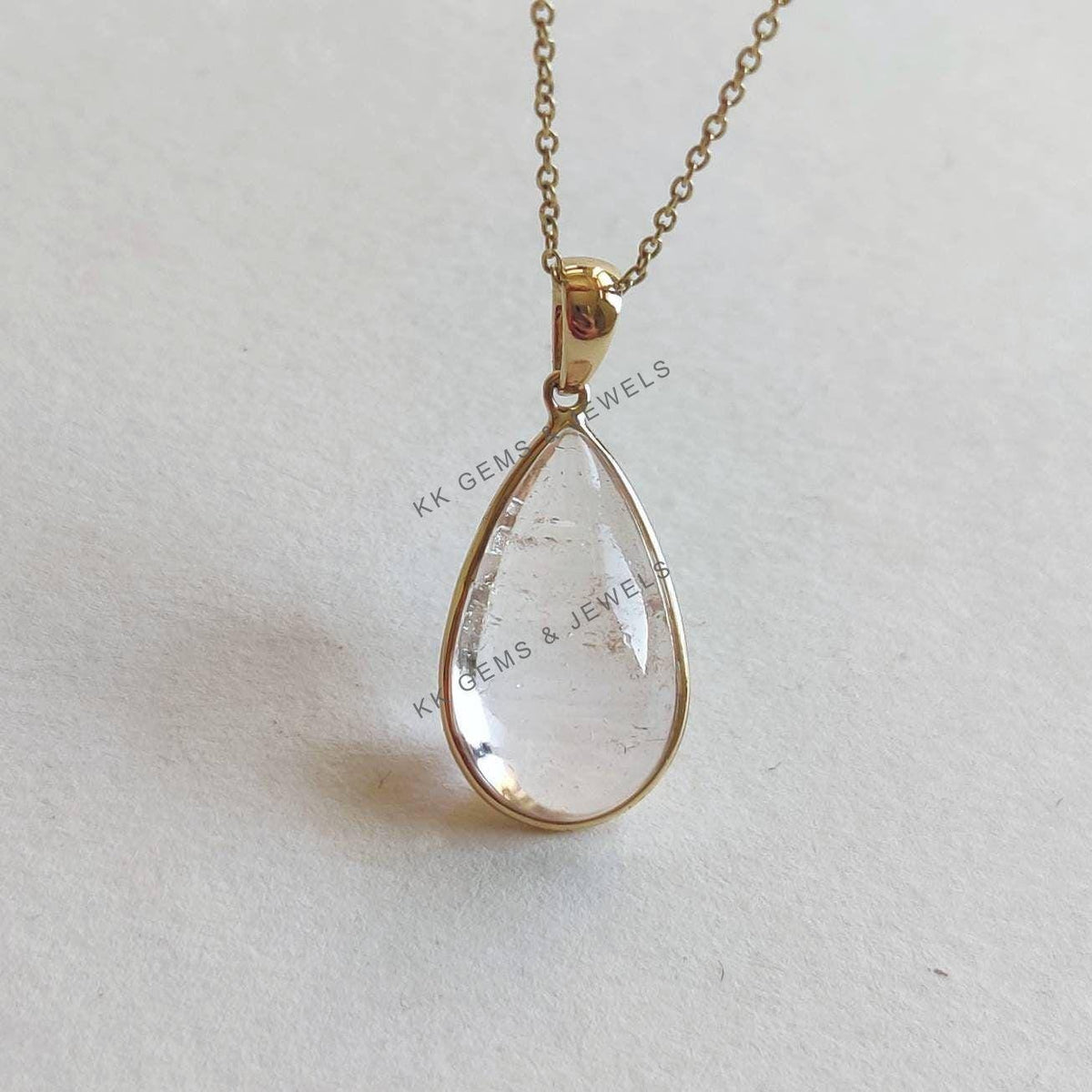 Natural Pear Morganite Pendant, 14K Solid Yellow Gold Bezel Pendant