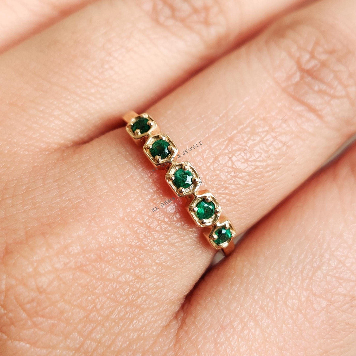 Natural Emerald 14K Solid Yellow Gold Ring, May Birthstone, Wedding Gift