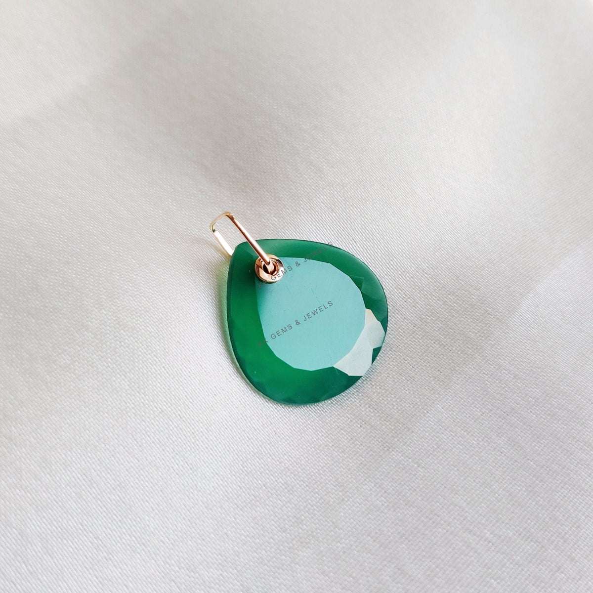 14K Solid Yellow Gold Natural Green Onyx Trillion Pendant, May Birthstone Jewelry, Christmas Present