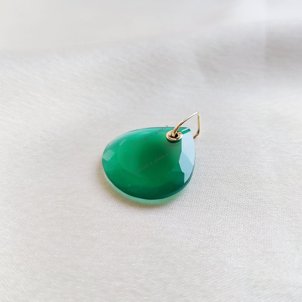 14K Solid Yellow Gold Natural Green Onyx Trillion Pendant, May Birthstone Jewelry, Christmas Present
