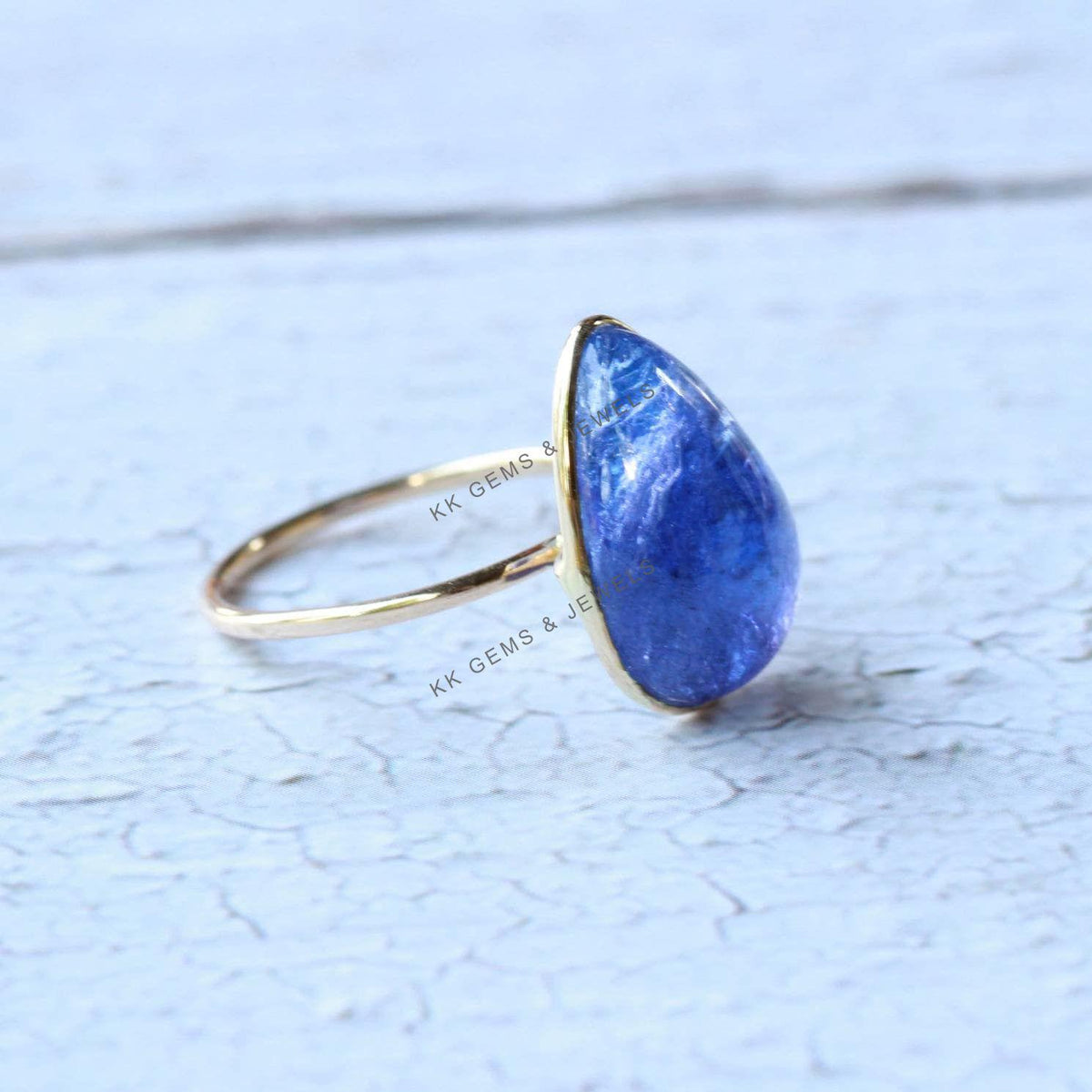 Natural Pear Tanzanite Ring, 14K Solid Yellow Gold, December Birthstone