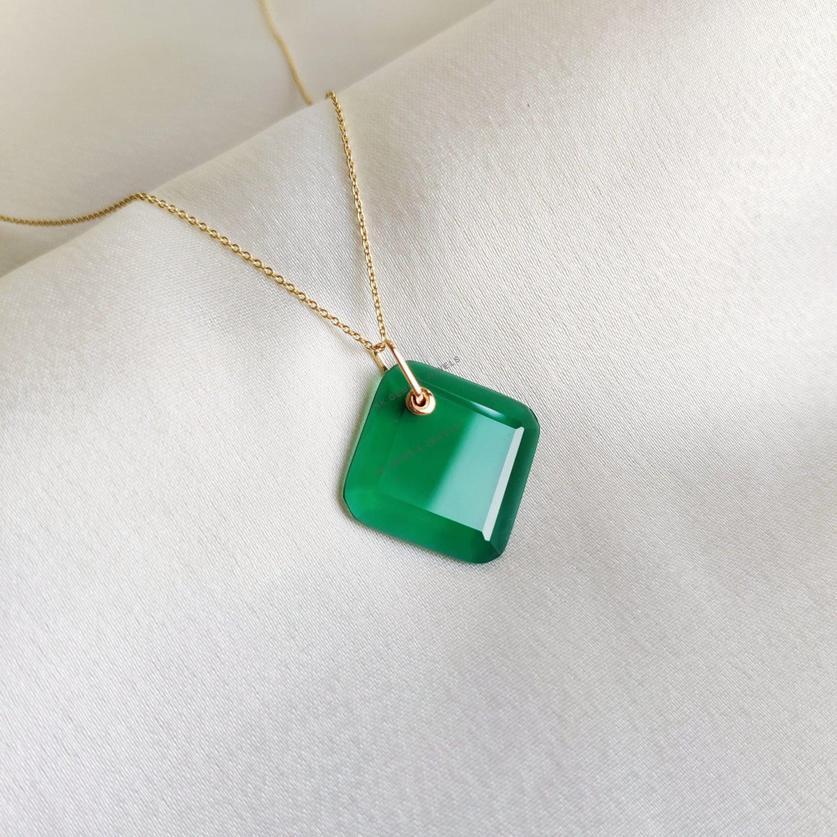 Natural Green Onyx Pendant, 14K Solid Yellow Gold Pendant, May Birthstone Pendant, Christmas Present