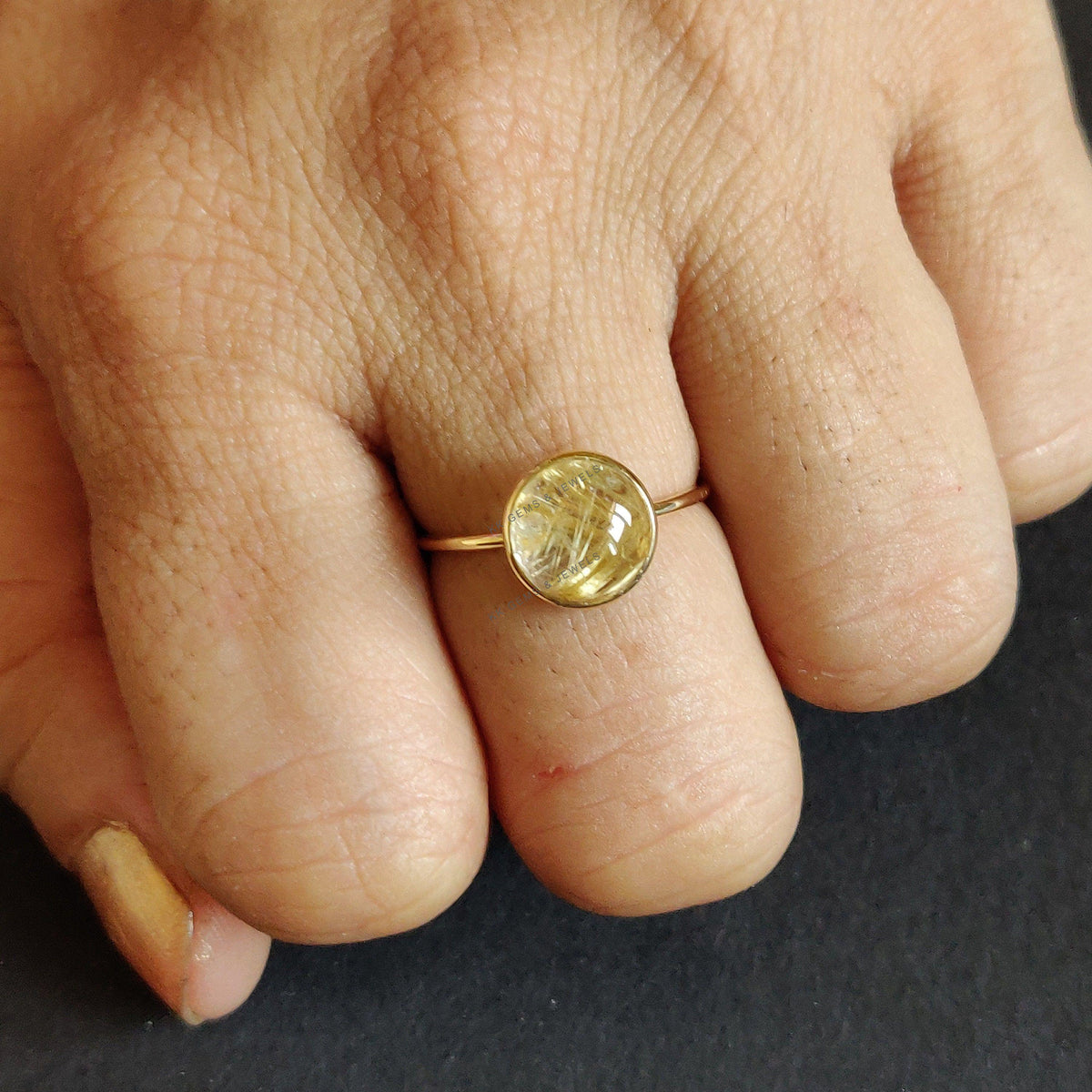 Natural Golden Rutile Ring, 14K Solid Yellow Gold Ring, April Birthstone
