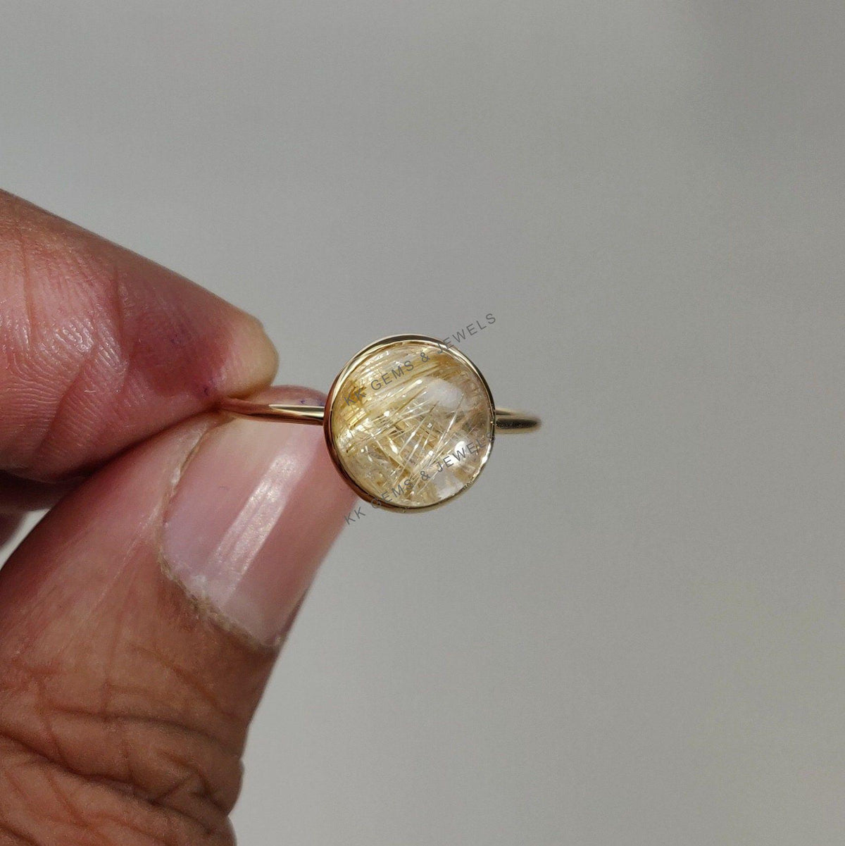 Natural Golden Rutile Ring, 14K Solid Yellow Gold Ring, April Birthstone