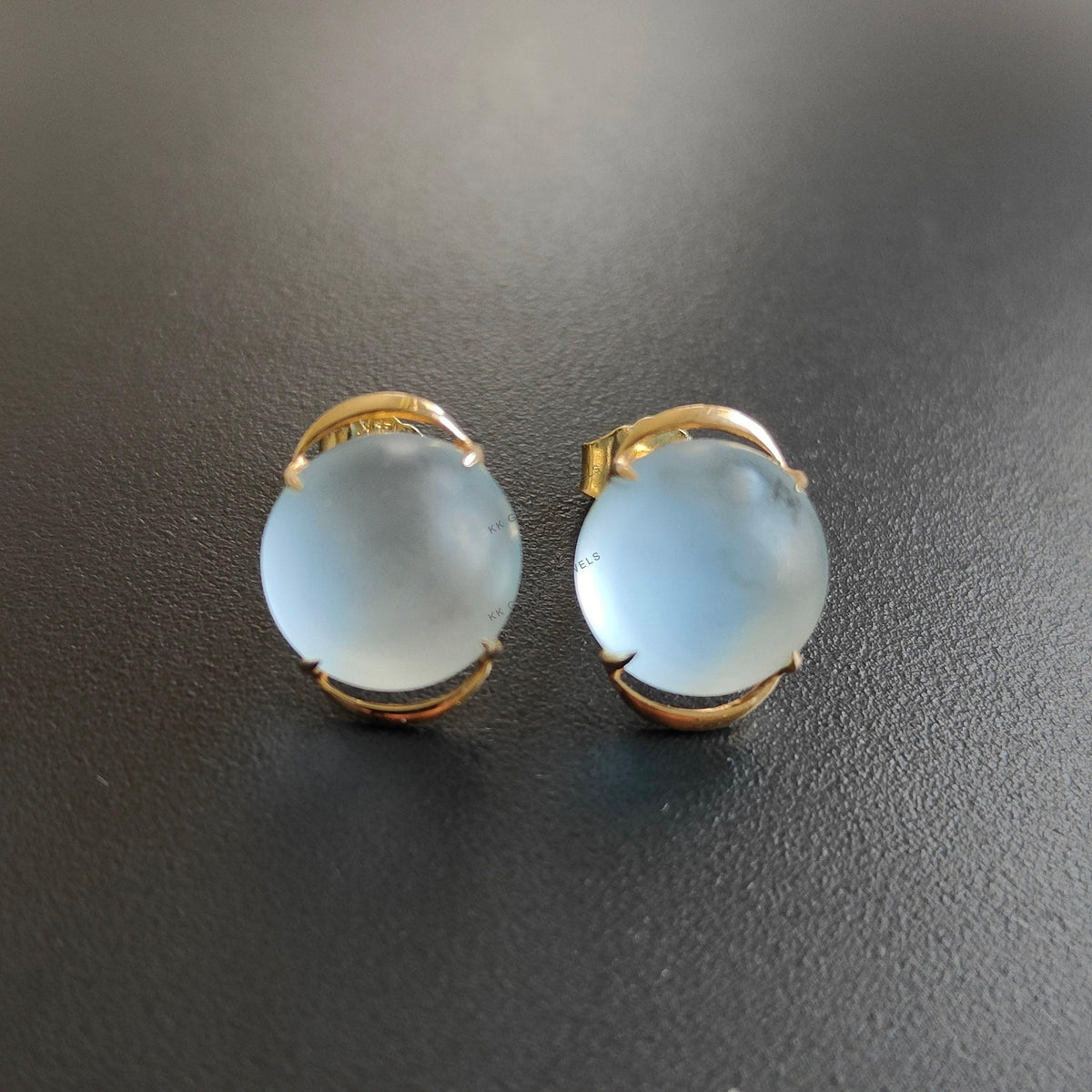 Natural Frosted Sky Blue Topaz Studs, 14K Solid Yellow Gold, December Birthstone
