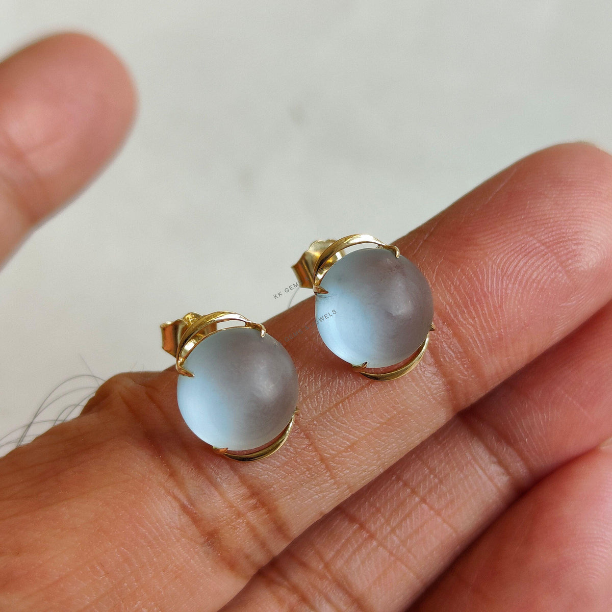 Natural Frosted Sky Blue Topaz Studs, 14K Solid Yellow Gold, December Birthstone