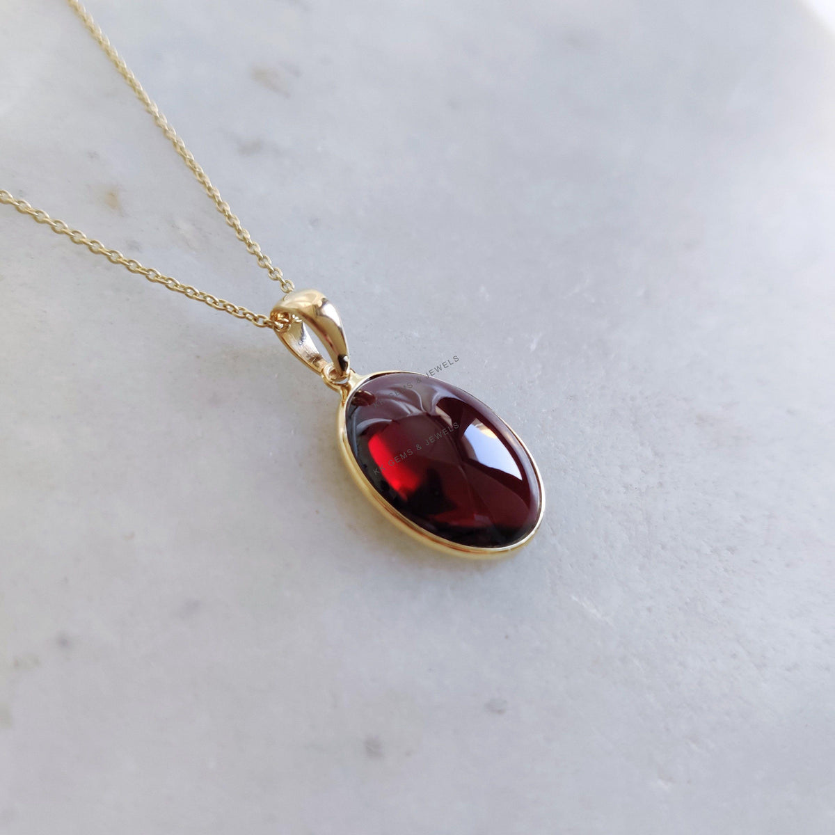 14K Solid Yellow Gold Natural Garnet Pendant, January Birthstone