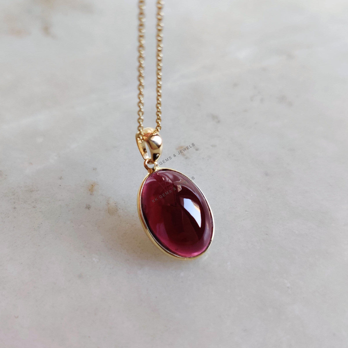 14K Solid Yellow Gold Natural Garnet Pendant, January Birthstone