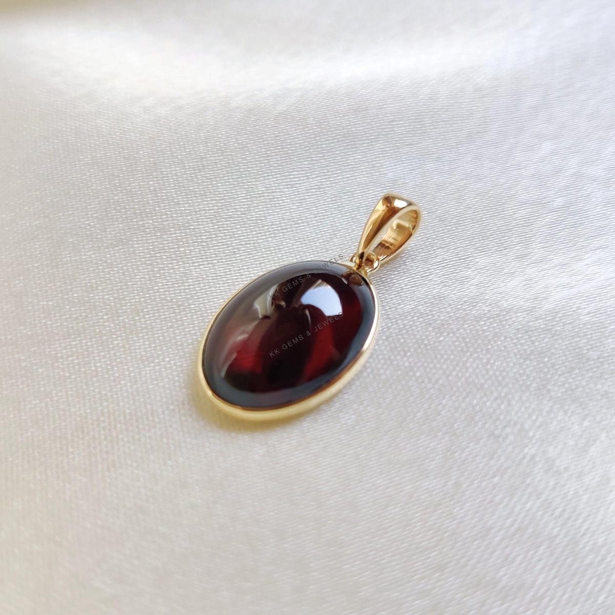 14K Solid Yellow Gold Natural Garnet Pendant, January Birthstone