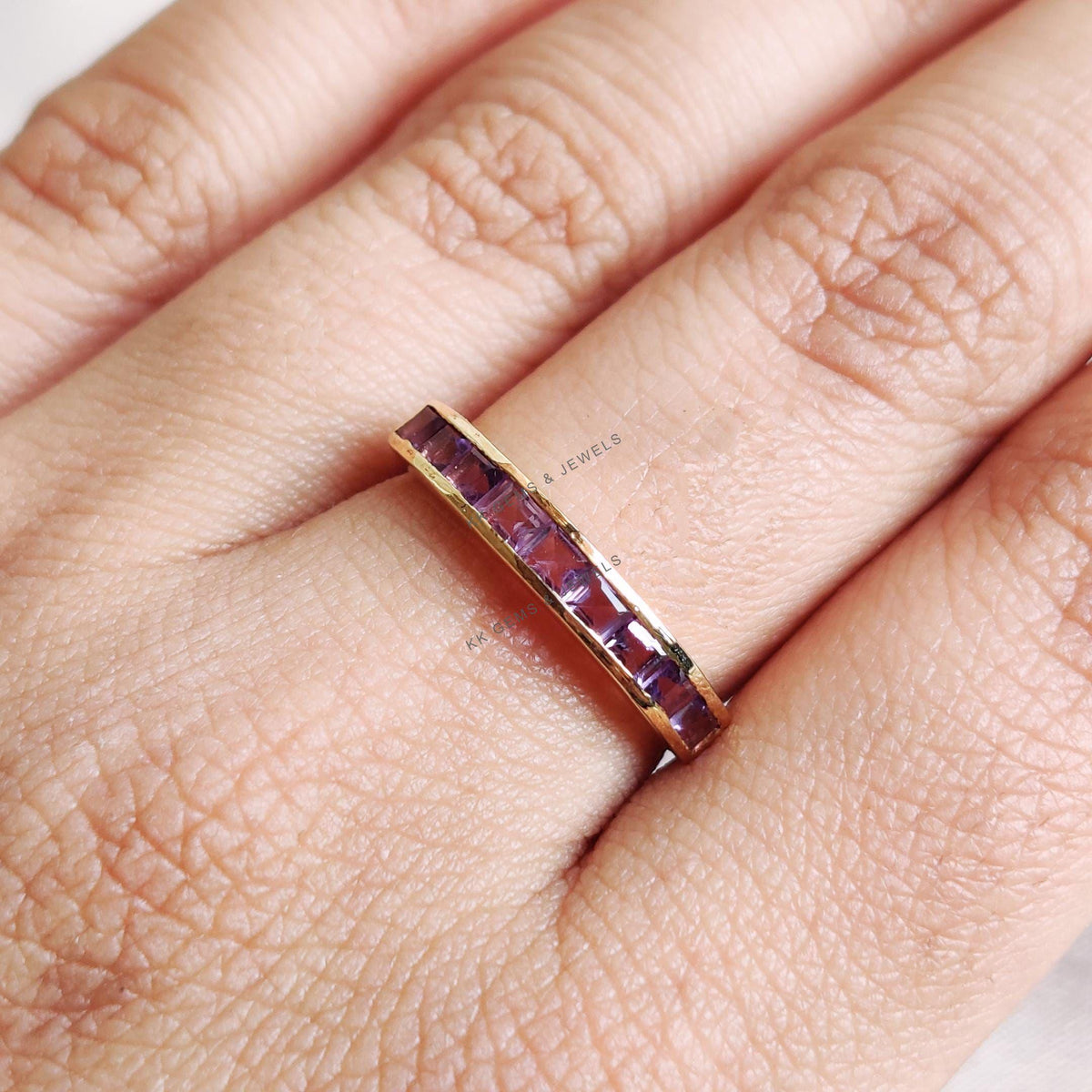 14K Solid Yellow Gold Natural Purple Amethyst Ring, February Birthstone Jewelry