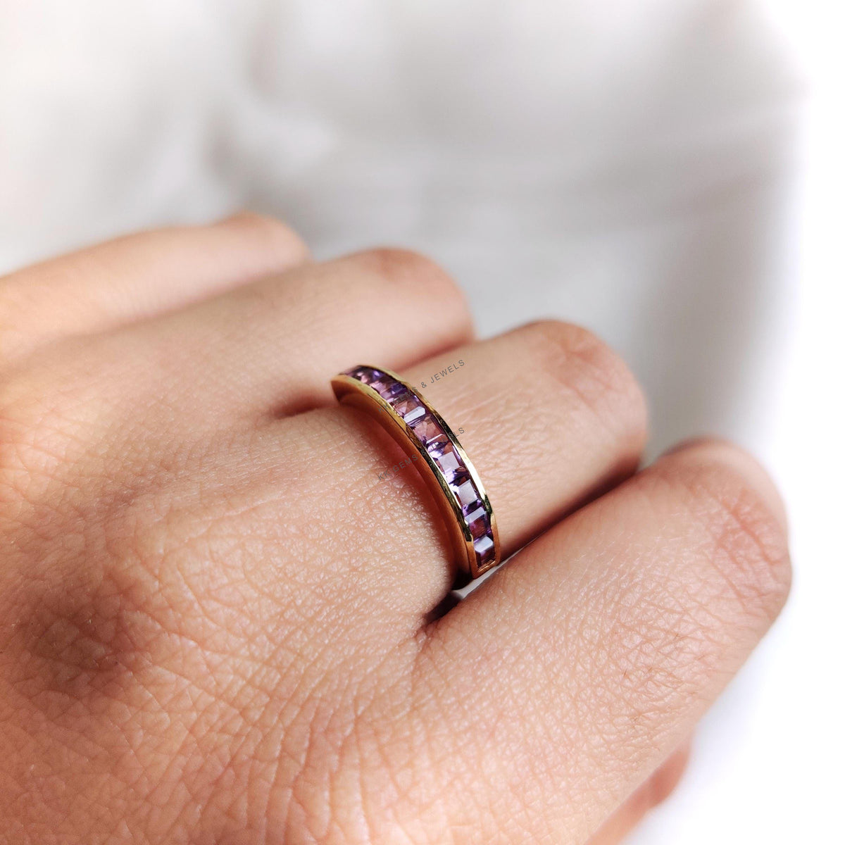 14K Solid Yellow Gold Natural Purple Amethyst Ring, February Birthstone Jewelry