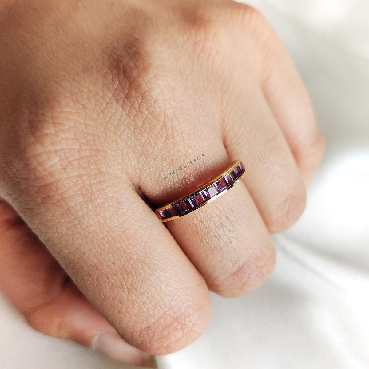 14K Solid Yellow Gold Natural Purple Amethyst Ring, February Birthstone Jewelry