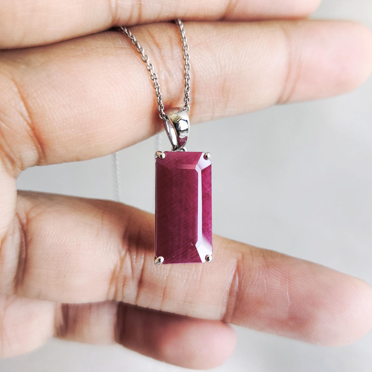 Natural Ruby Pendant, 14K Solid White Gold, July Birthstone