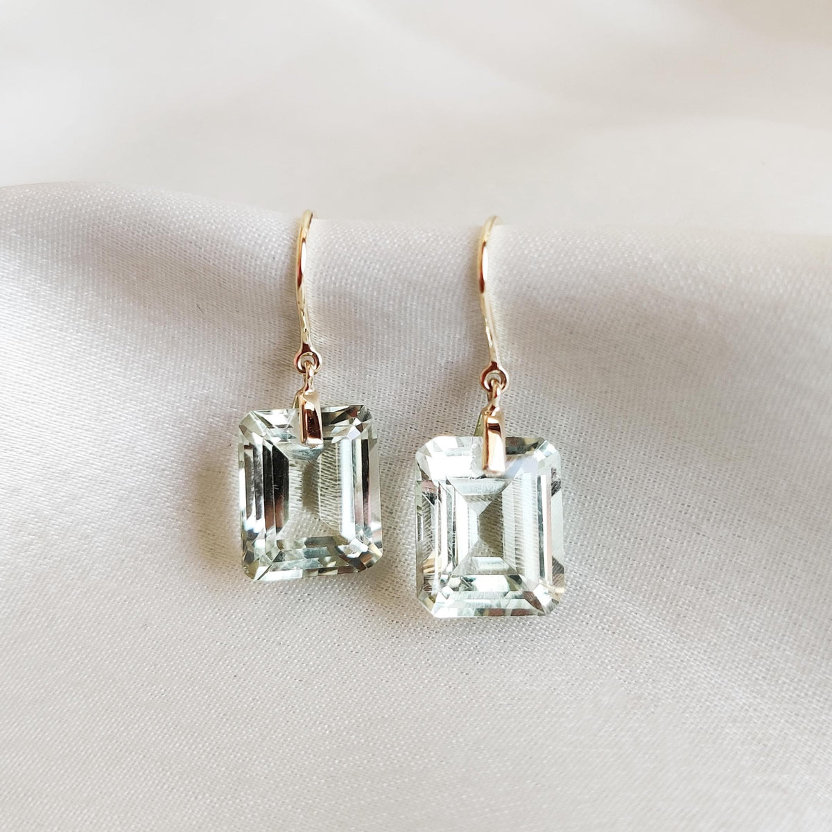 14K Solid Yellow Gold Natural Green Amethyst Drill Earrings, February Birthstone, Christmas Present