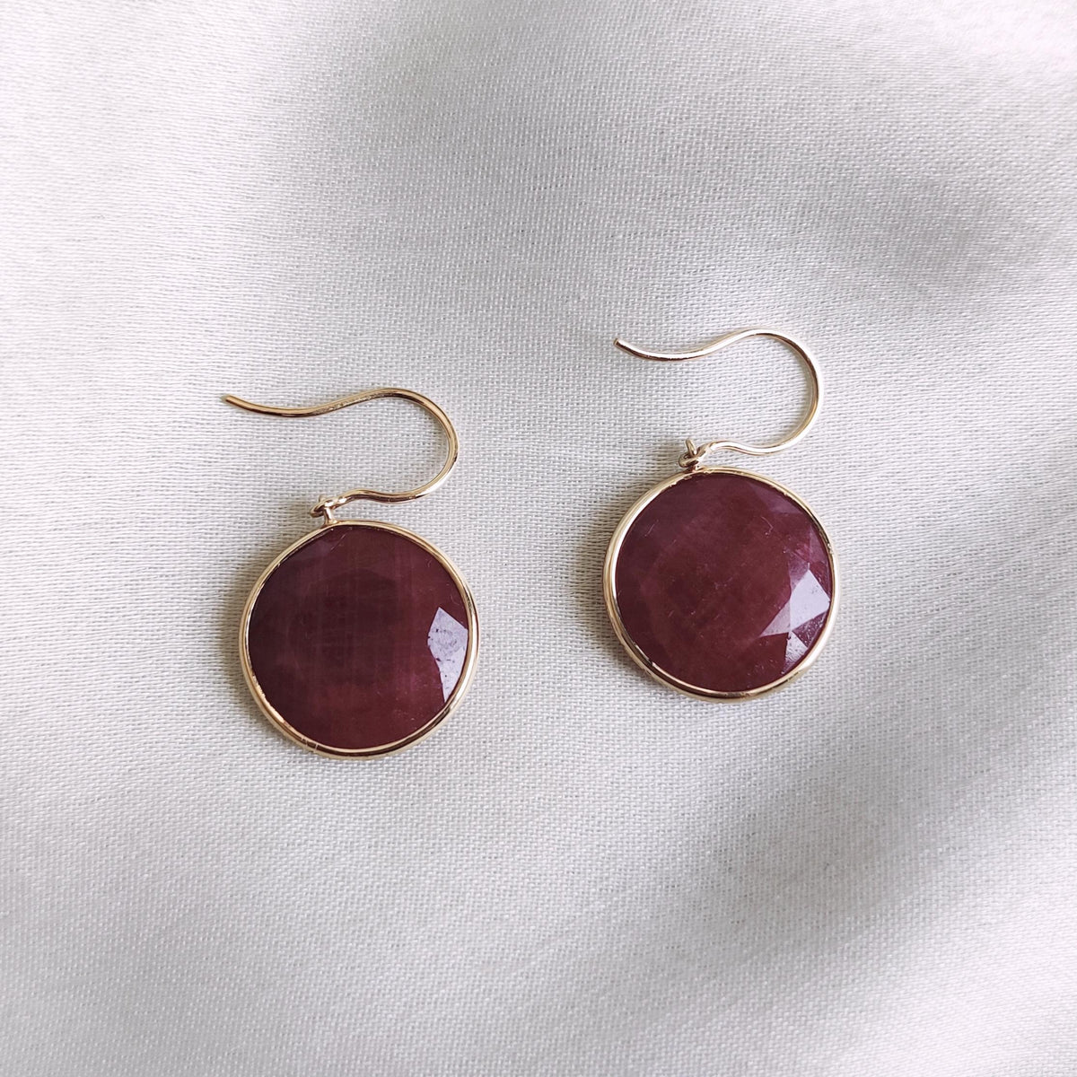 Natural Round Ruby 14K Solid Yellow Gold Bezel Earrings, July Birthstone