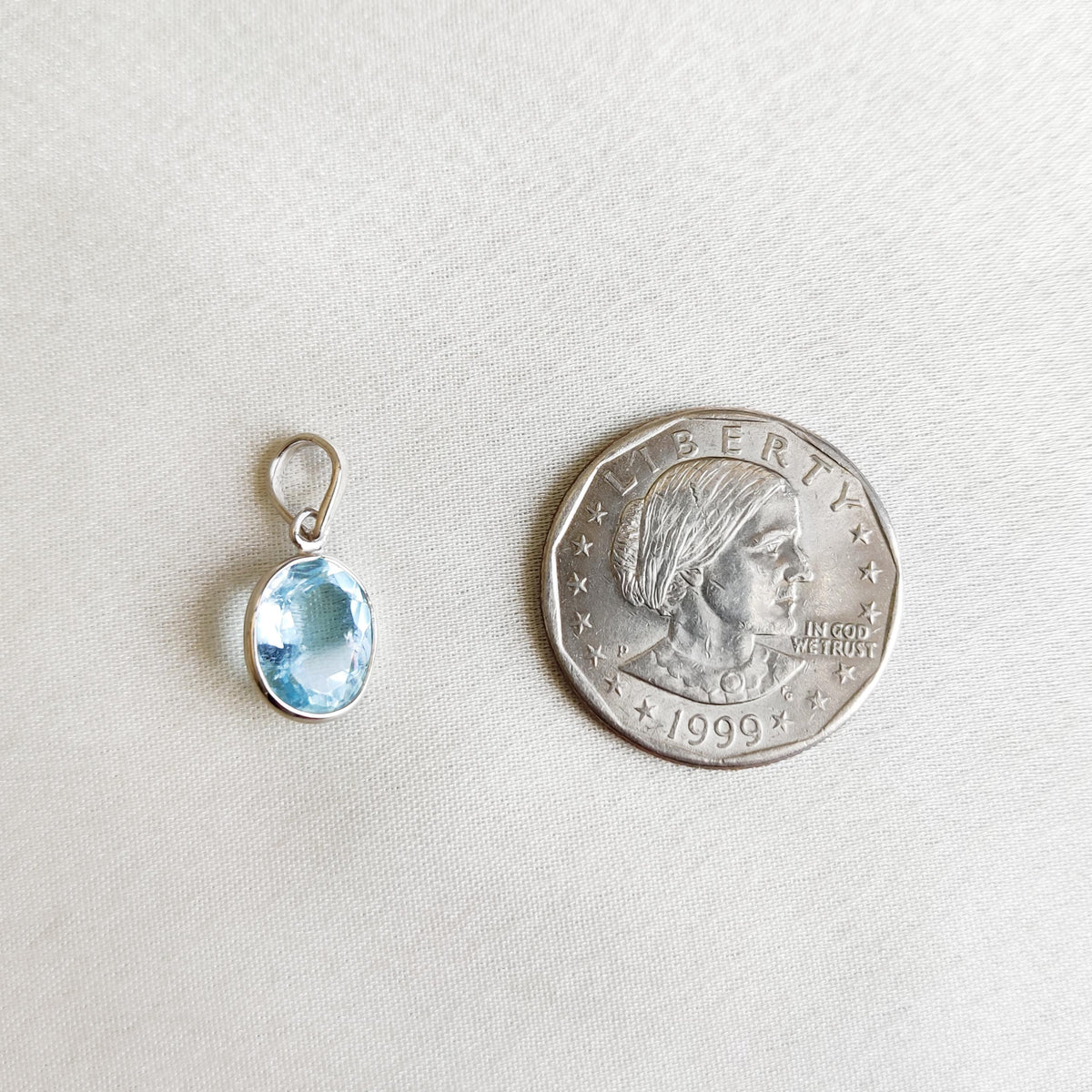 Natural Aquamarine Bezel Pendant, 14K Solid White Gold March Birthstone