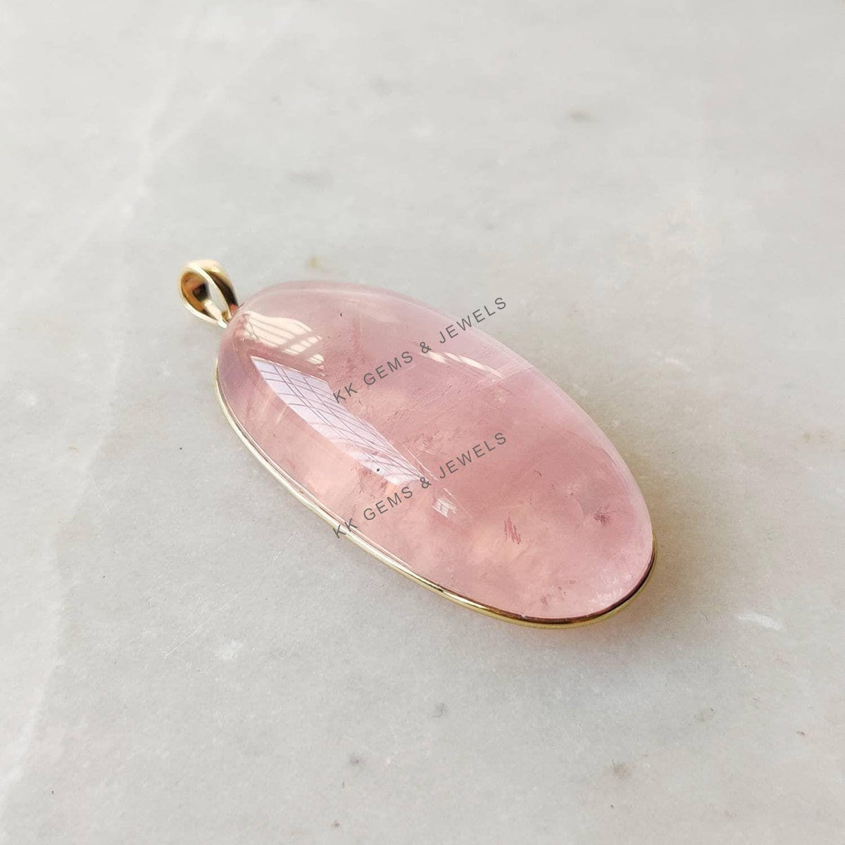Natural Rose Quartz Pendant, 14K Solid Yellow Gold Bezel, January Birthstone