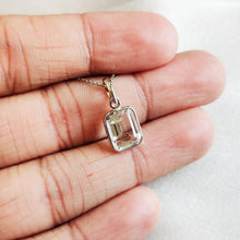 14K Solid Gold Natural White Topaz Pendant - Emerald Cut November Birthstone