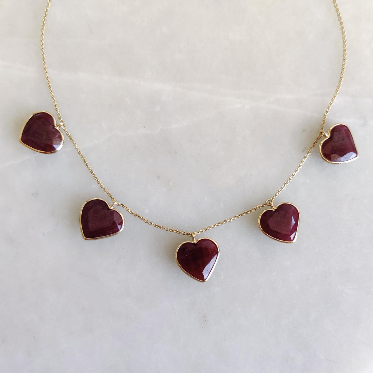 14K Solid Yellow Gold Natural Ruby Heart Necklace, July Birthstone Pendant