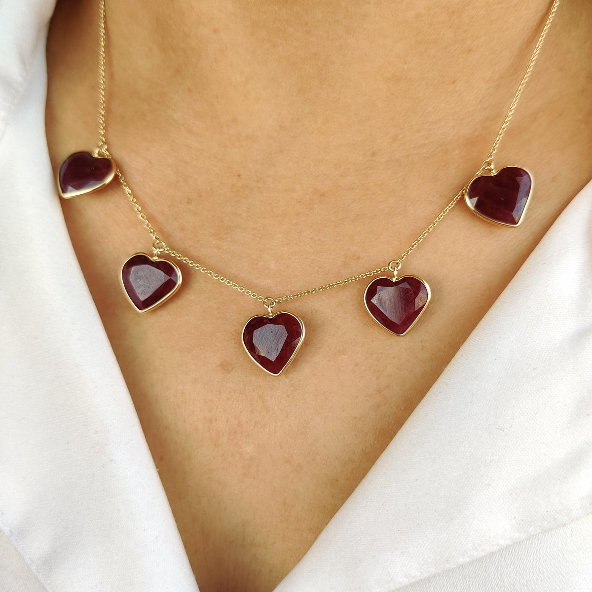 14K Solid Yellow Gold Natural Ruby Heart Necklace, July Birthstone Pendant