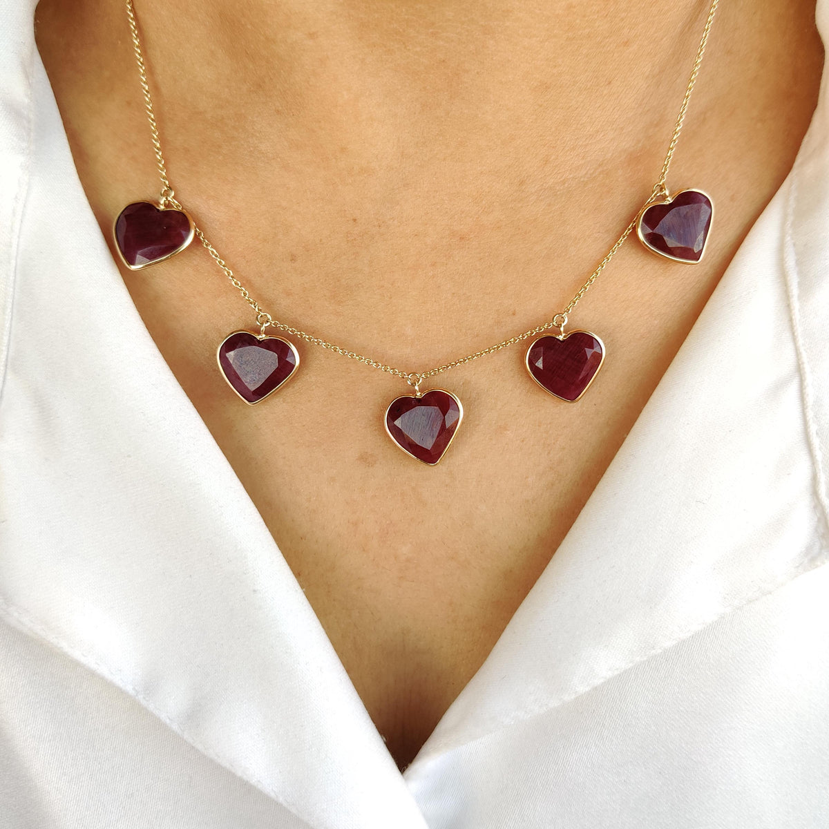 14K Solid Yellow Gold Natural Ruby Heart Necklace, July Birthstone Pendant
