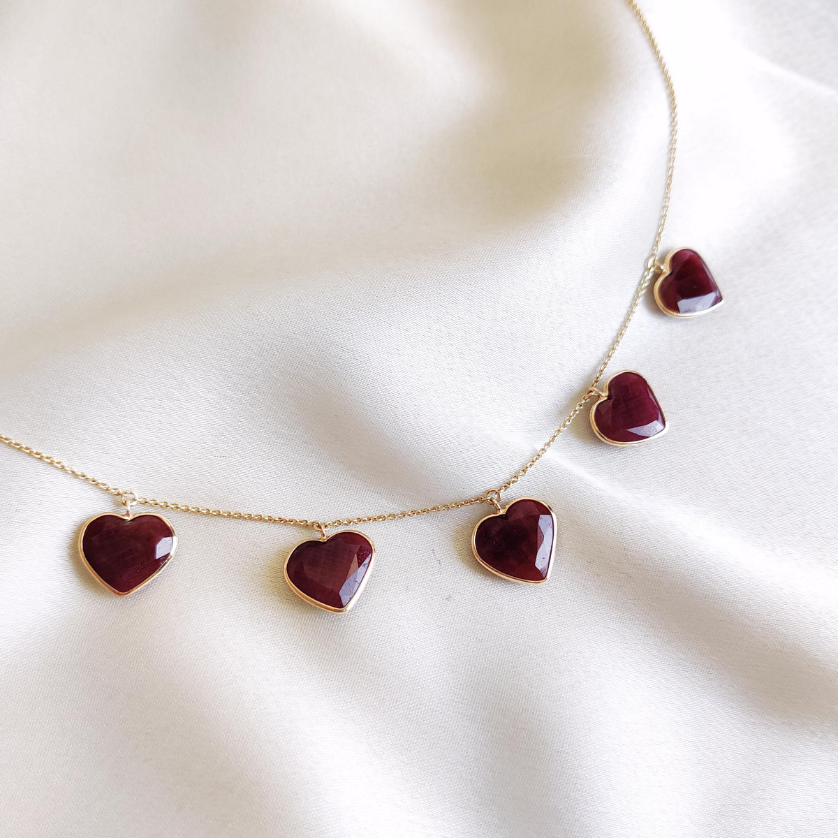 14K Solid Yellow Gold Natural Ruby Heart Necklace, July Birthstone Pendant