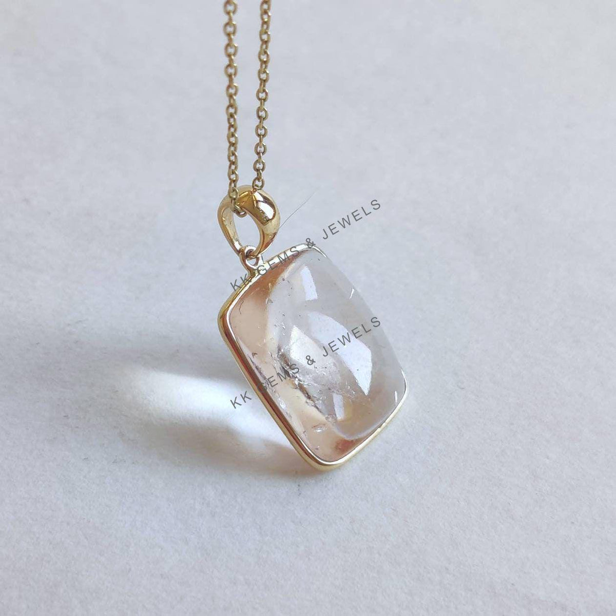 Natural Morganite Bezel Pendant, 14K Solid Yellow Gold, Cushion Jewelry