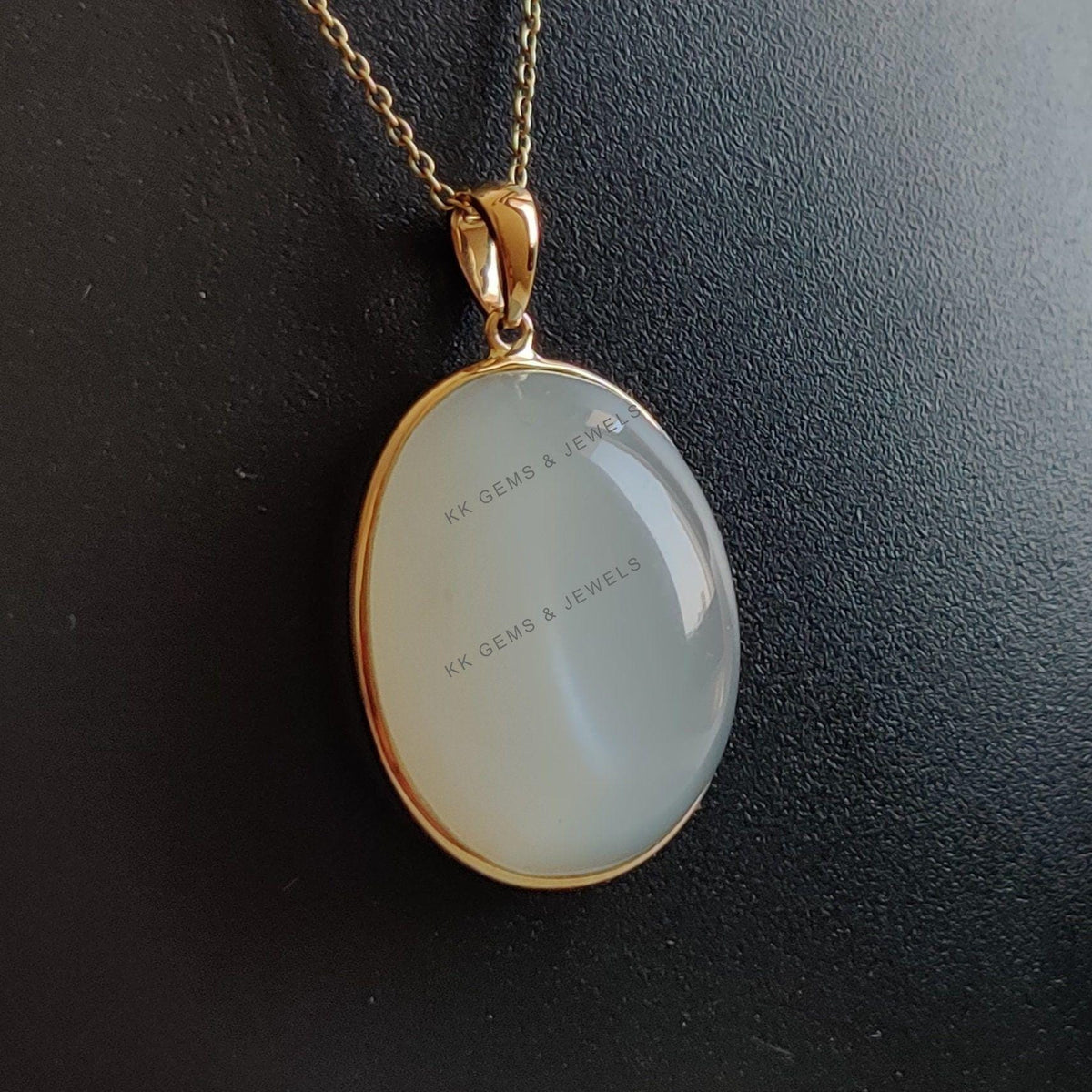 14K Solid Gold Bezel Natural White Moonstone Pendant, June Birthstone