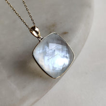 14K Solid Gold Natural MOP & Clear Quartz Pendant, June Birthstone Necklace