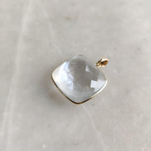 14K Solid Gold Natural MOP & Clear Quartz Pendant, June Birthstone Necklace