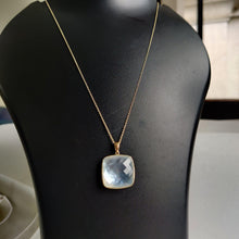 14K Solid Gold Natural MOP & Clear Quartz Pendant, June Birthstone Necklace