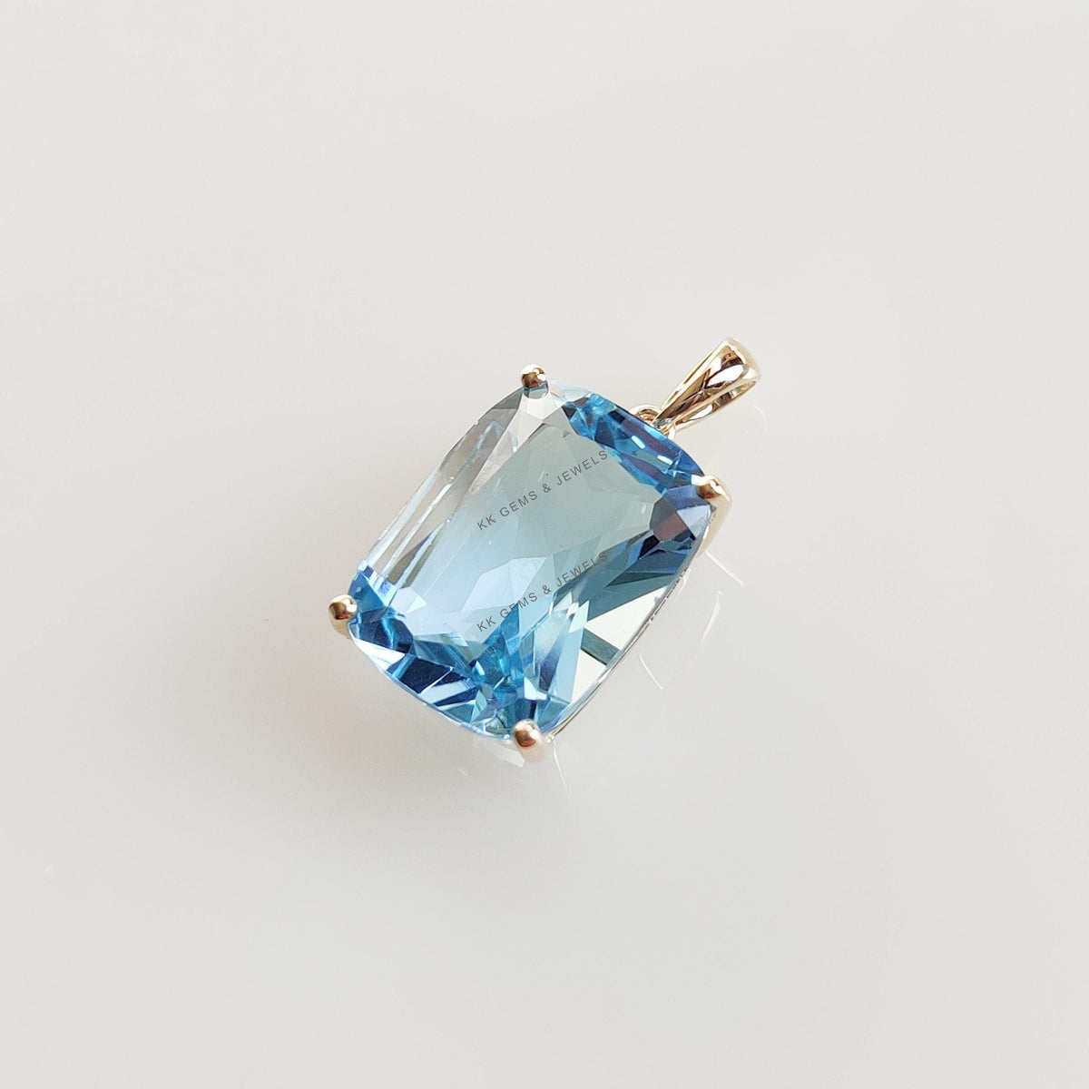 Natural Sky Blue Topaz Prong Pendant, 14K Solid Yellow Gold, December Birthstone