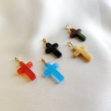 14k Solid Gold Natural Agate Chalcedony, Onyx Cross Pendant, Christmas Gift Jewelry