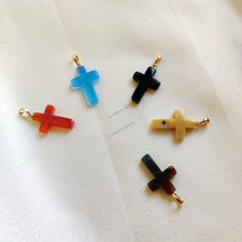 14k Solid Gold Natural Agate Chalcedony, Onyx Cross Pendant, Christmas Gift Jewelry