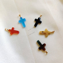 14k Solid Gold Natural Agate Chalcedony, Onyx Cross Pendant, Christmas Gift Jewelry
