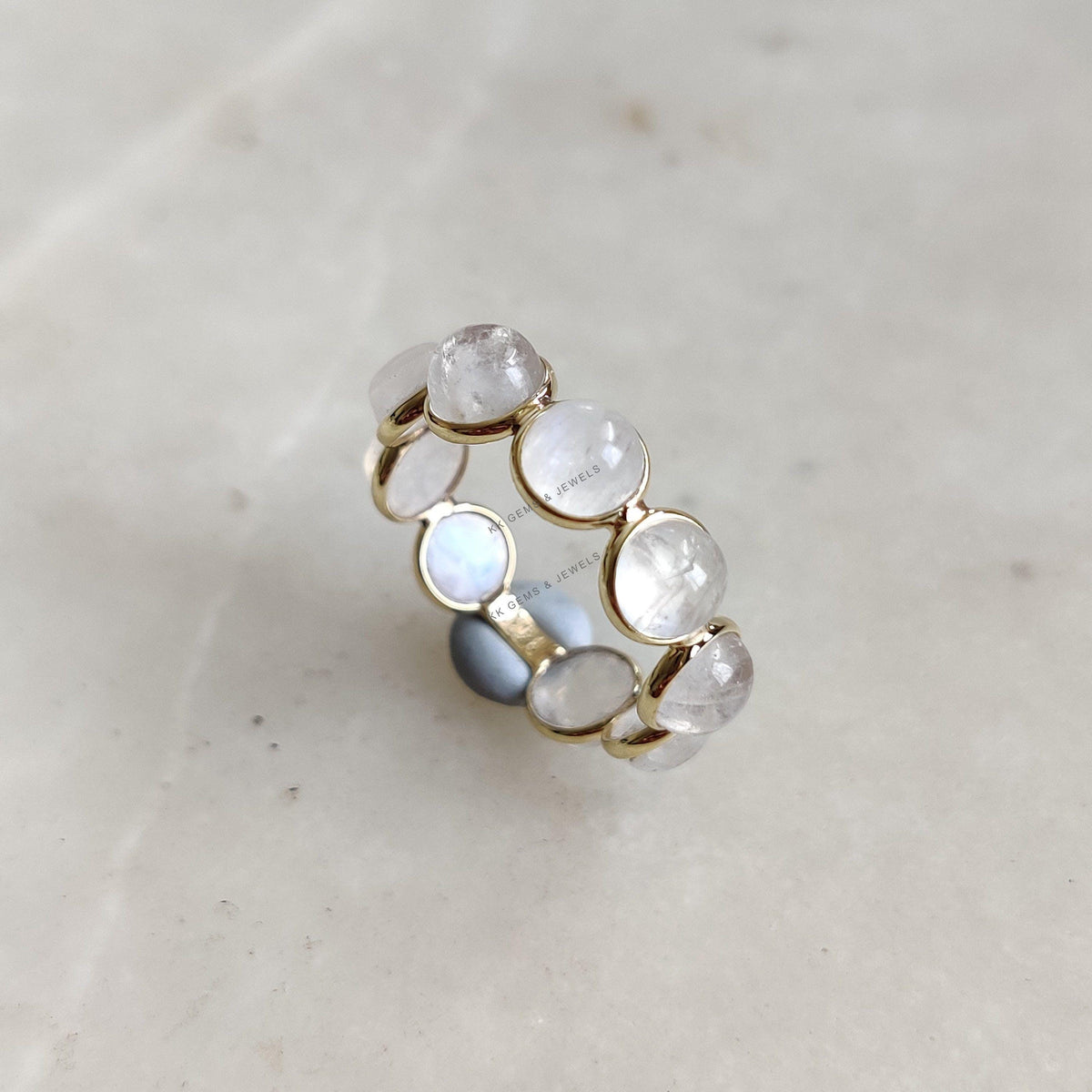 Natural Rainbow Moonstone Ring, 14K Solid Yellow Gold, June Birthstone