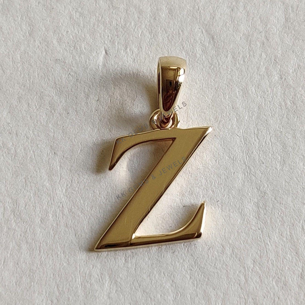 14K Solid Yellow Gold Initial Z Pendant, Alphabet Charm