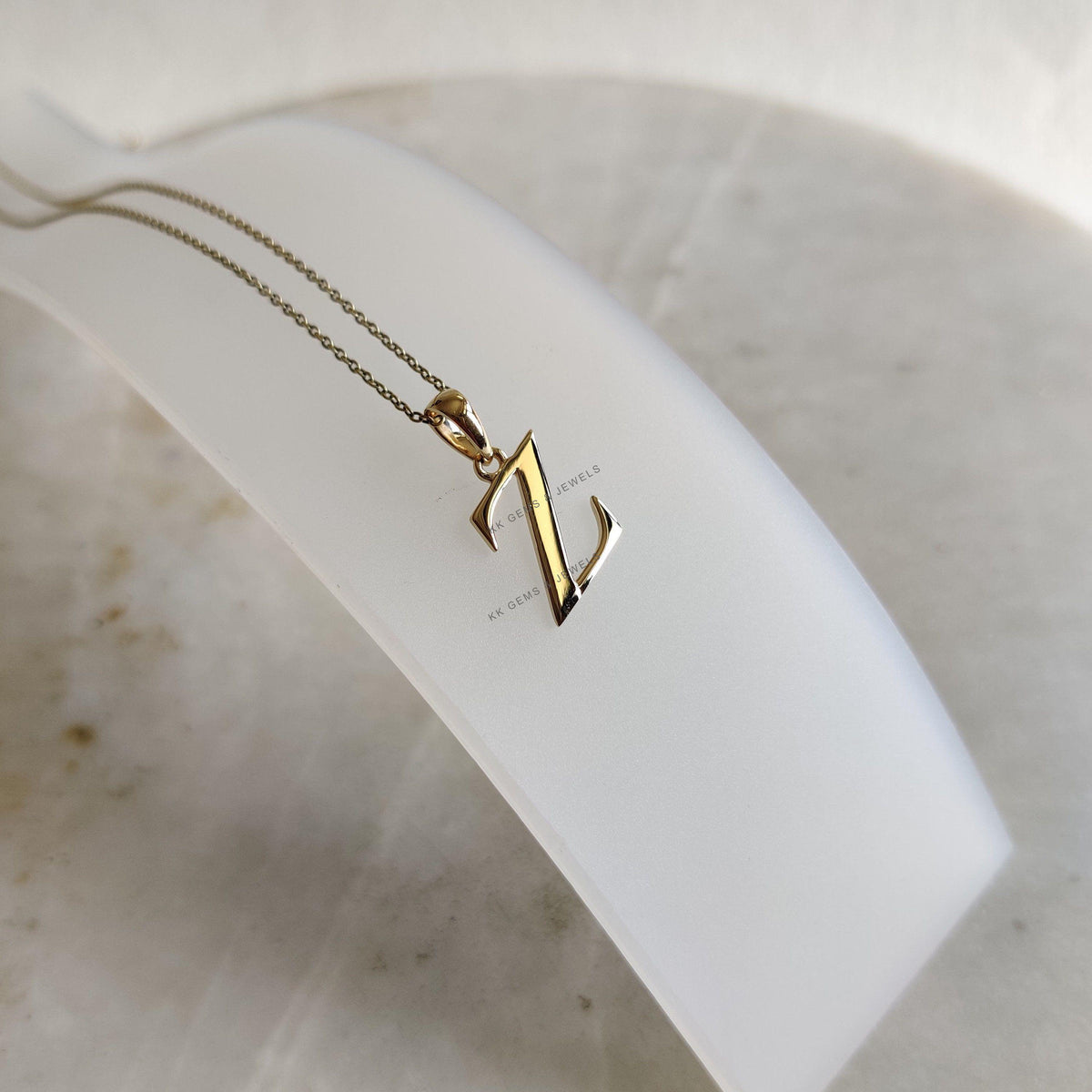 14K Solid Yellow Gold Initial Z Pendant, Alphabet Charm