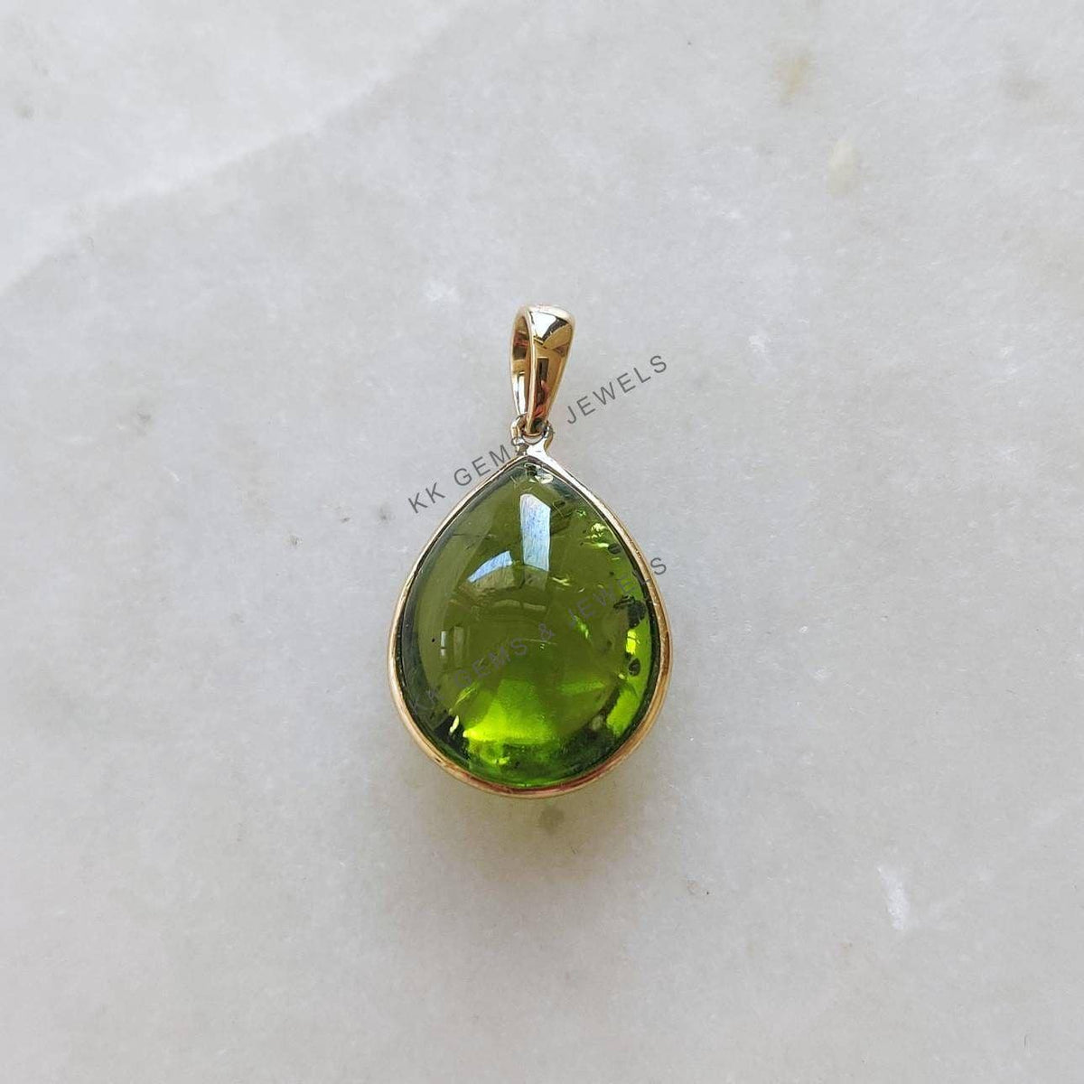 14K Solid Yellow Gold Natural Peridot Pear Pendant, August Birthstone