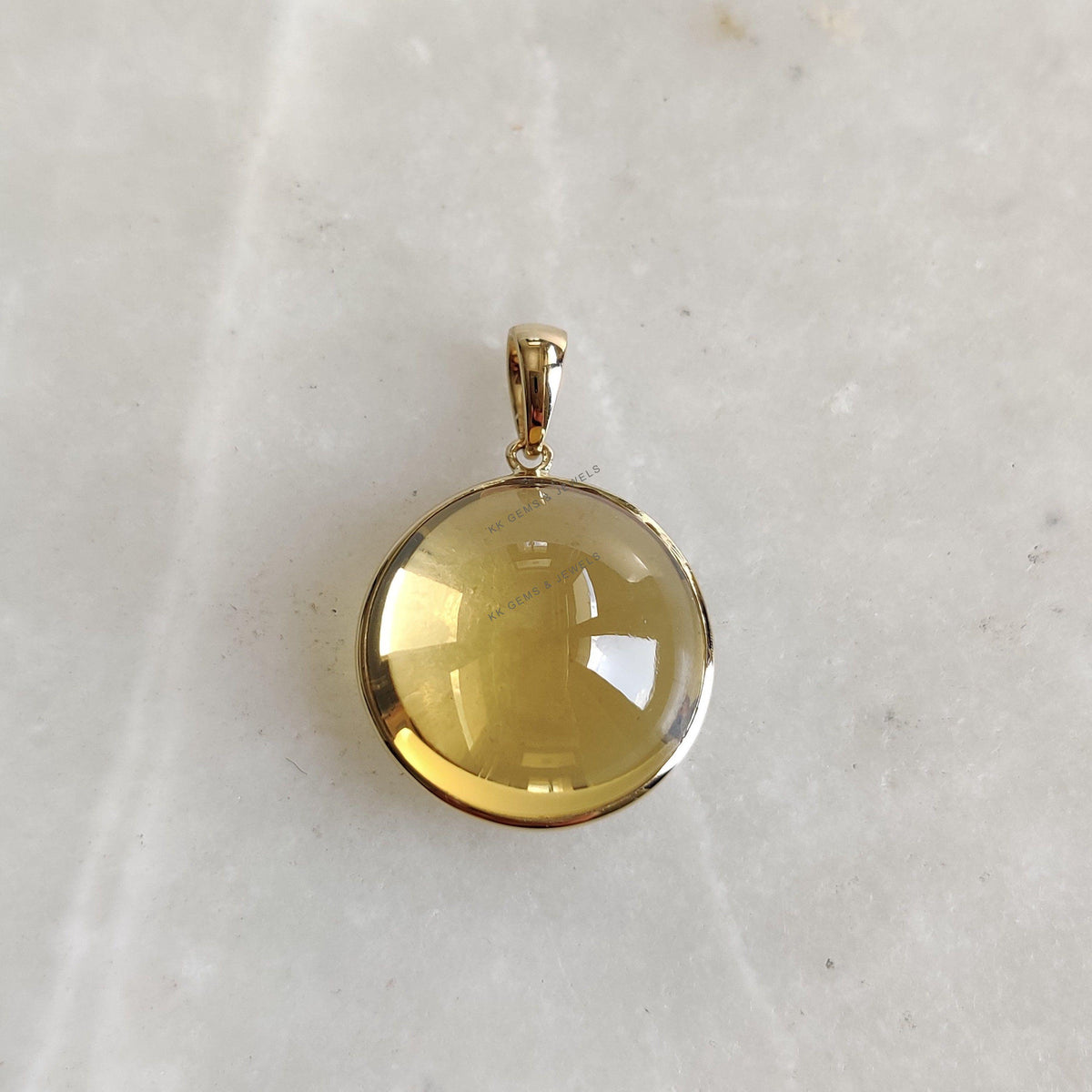Natural Citrine 14K Solid Yellow Gold Round Pendant, November Birthstone