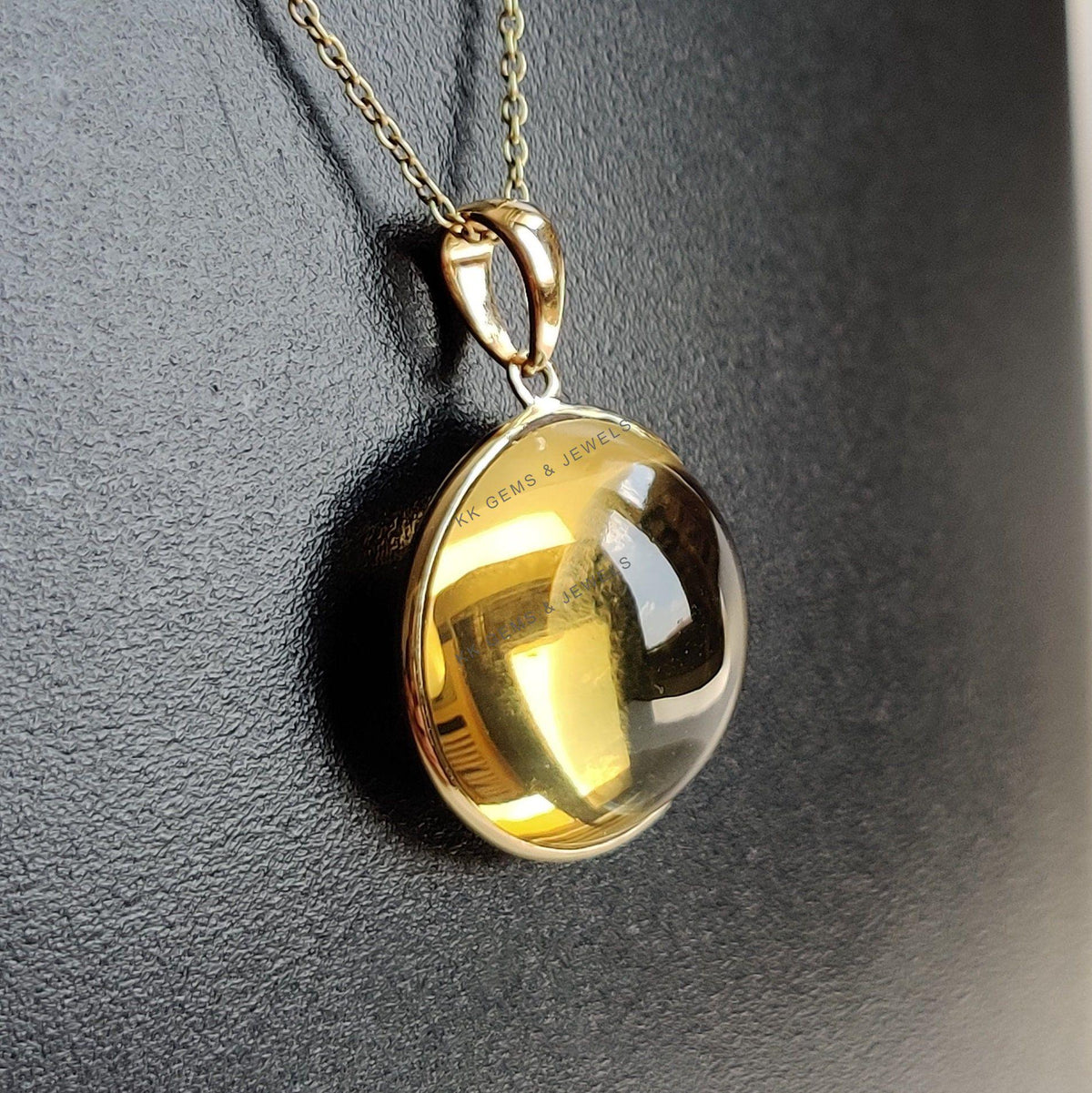 Natural Citrine 14K Solid Yellow Gold Round Pendant, November Birthstone